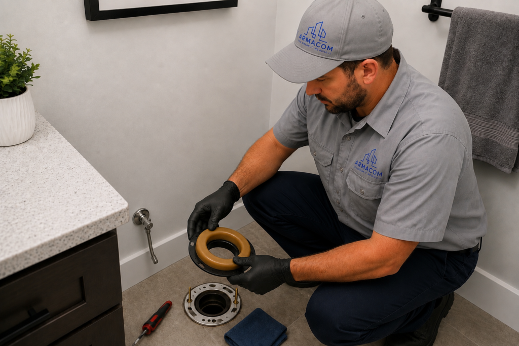 plumber replacing wax ring